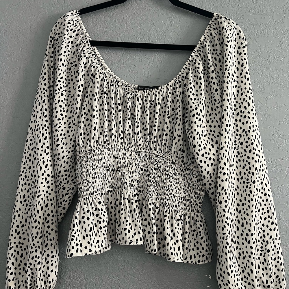 Marshall’s Black and White Smocked Ruffled Blouse